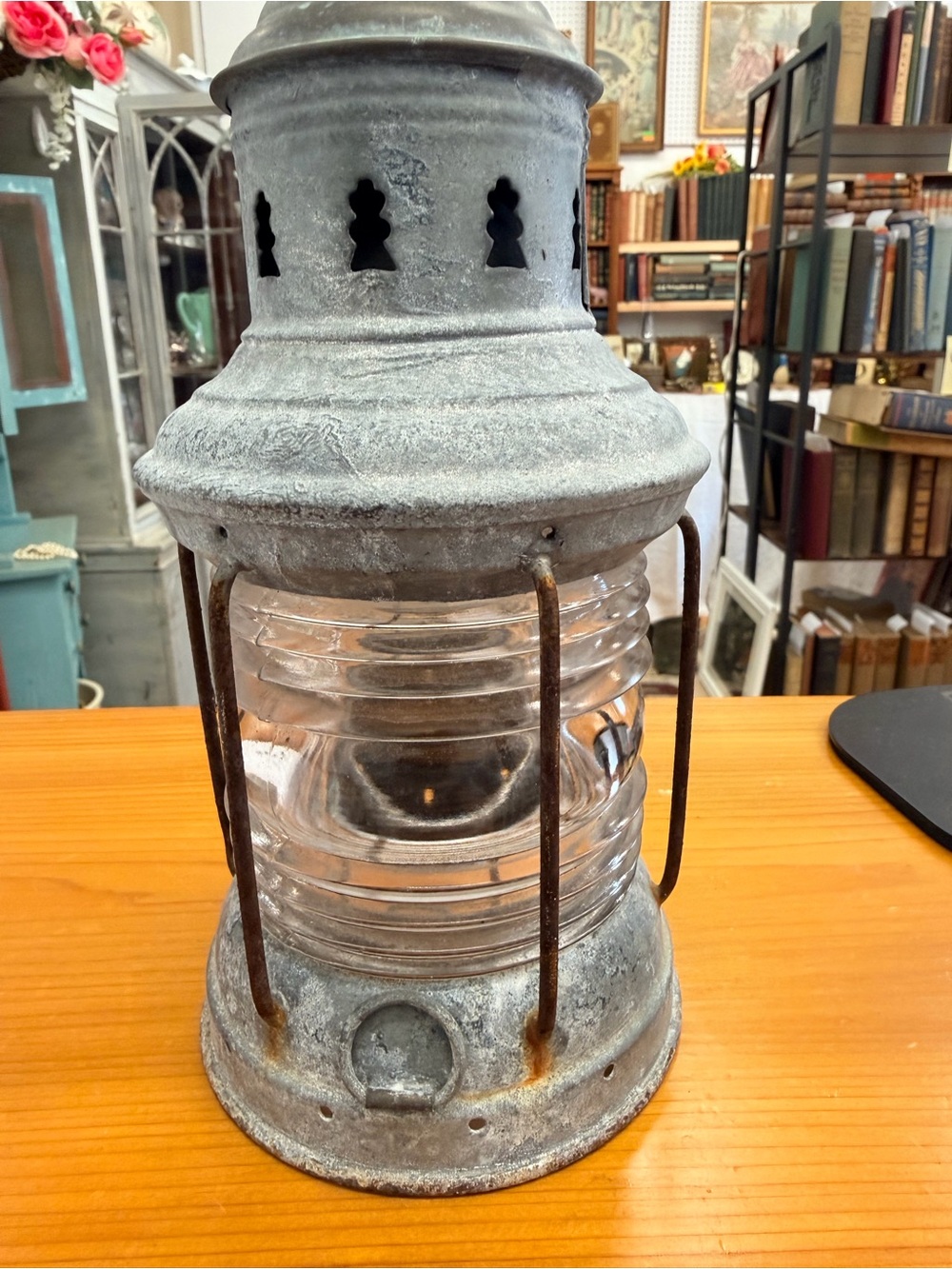 Ship Textured Gray Metal Lantern with Clear Glass — Decorative Home Accent - Picture 7 of 9